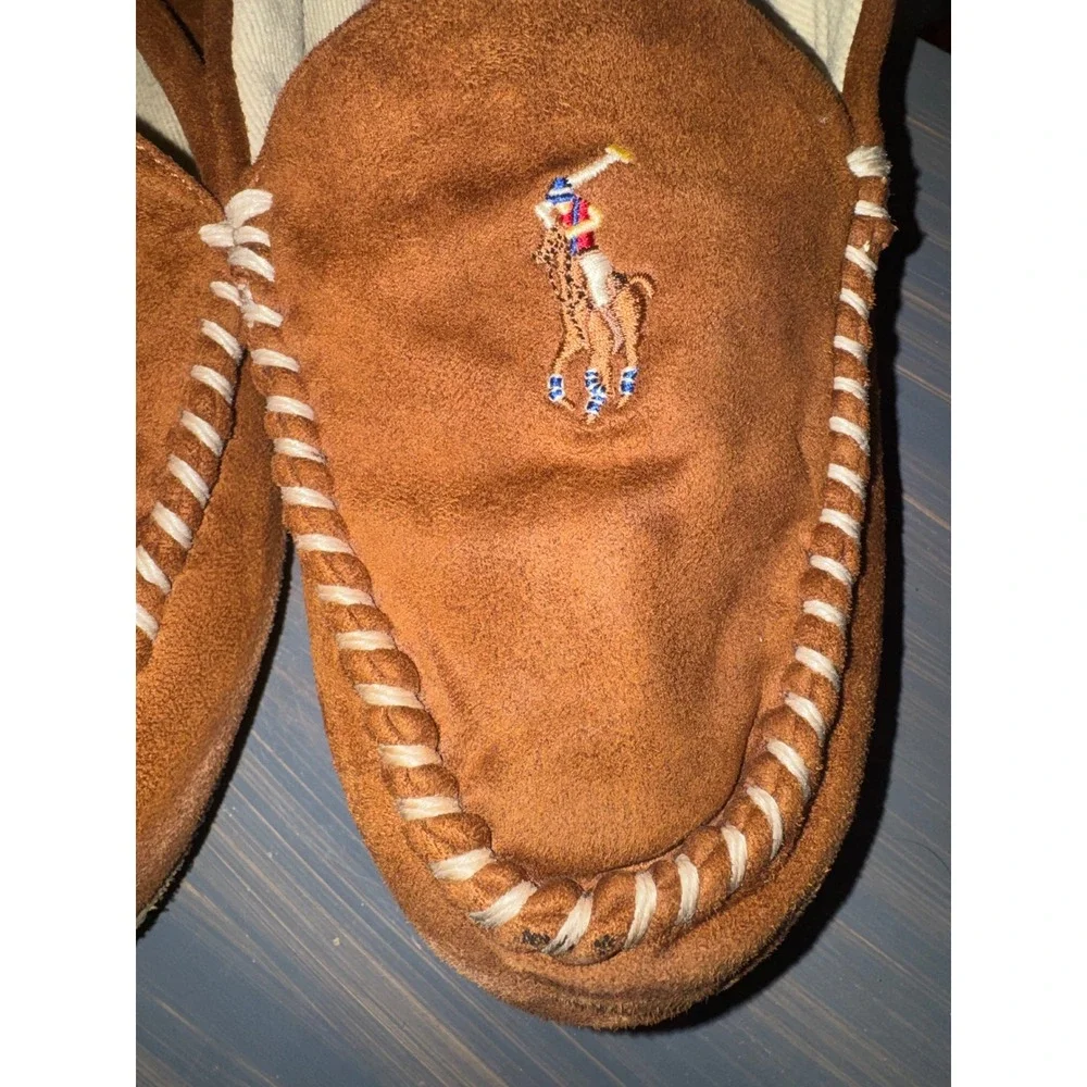 Polo Ralph Lauren Brown Suede Moccasin Slippers Pony Logo Men's Size 12